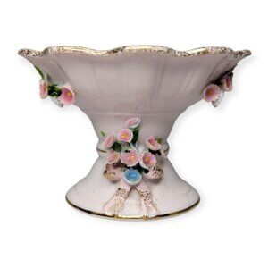 Vintage Lefton China Light Pink & Floral Ceramic Candle Holder 3"